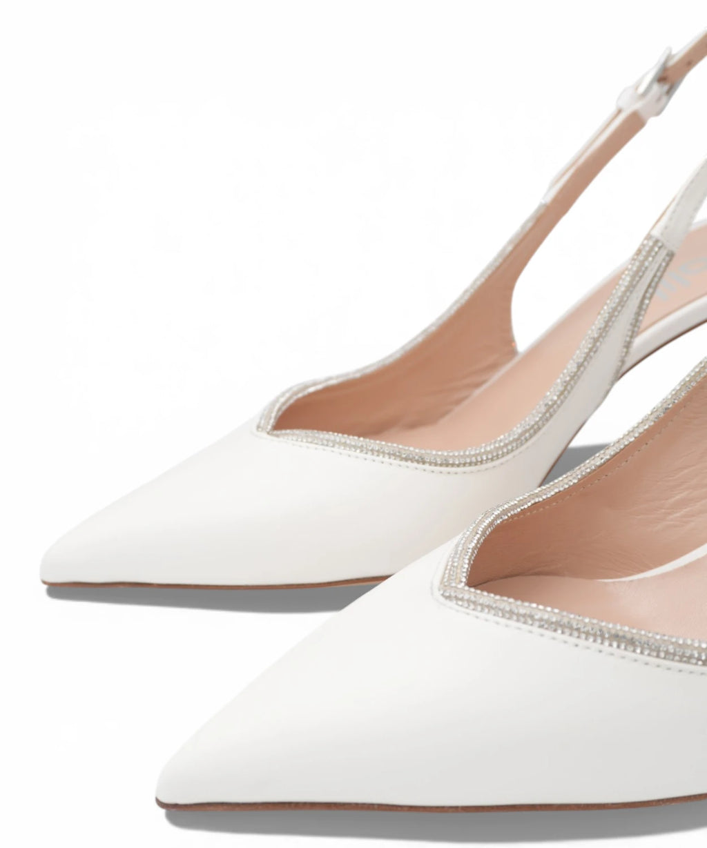 NINALILOU Slingback avorio con strass - Scarpe Cerimonia Eleganti