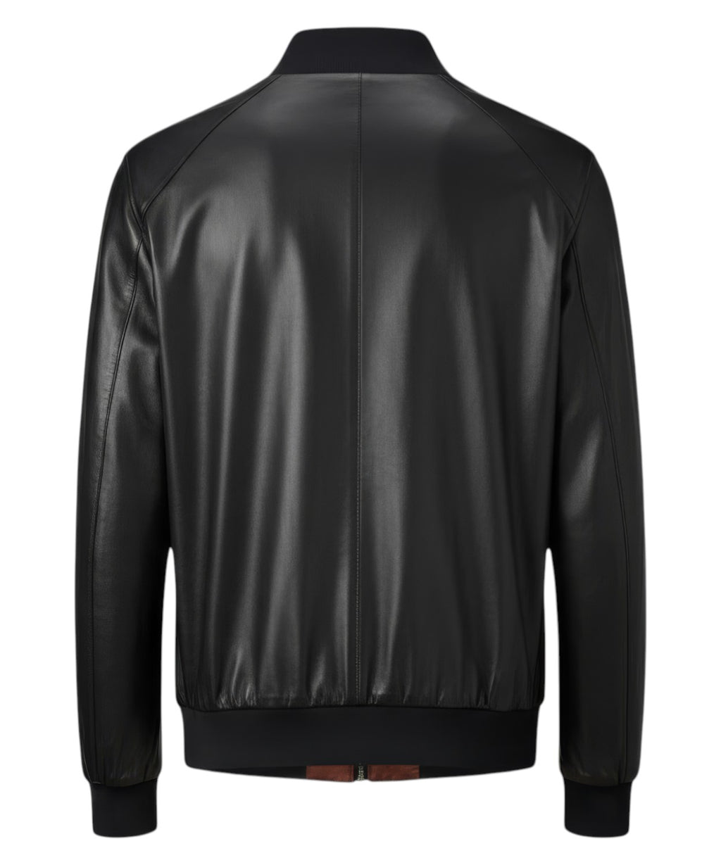 Giubbotto Uomo Pelle Nera Gallotti con Zip e Collo Bomber