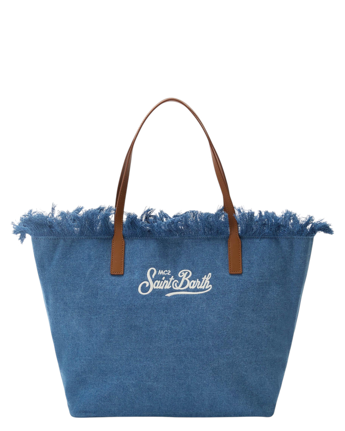 Mc2 Saint Barth Borsa Denim Blu Donna con Frange e Zip | City Regular