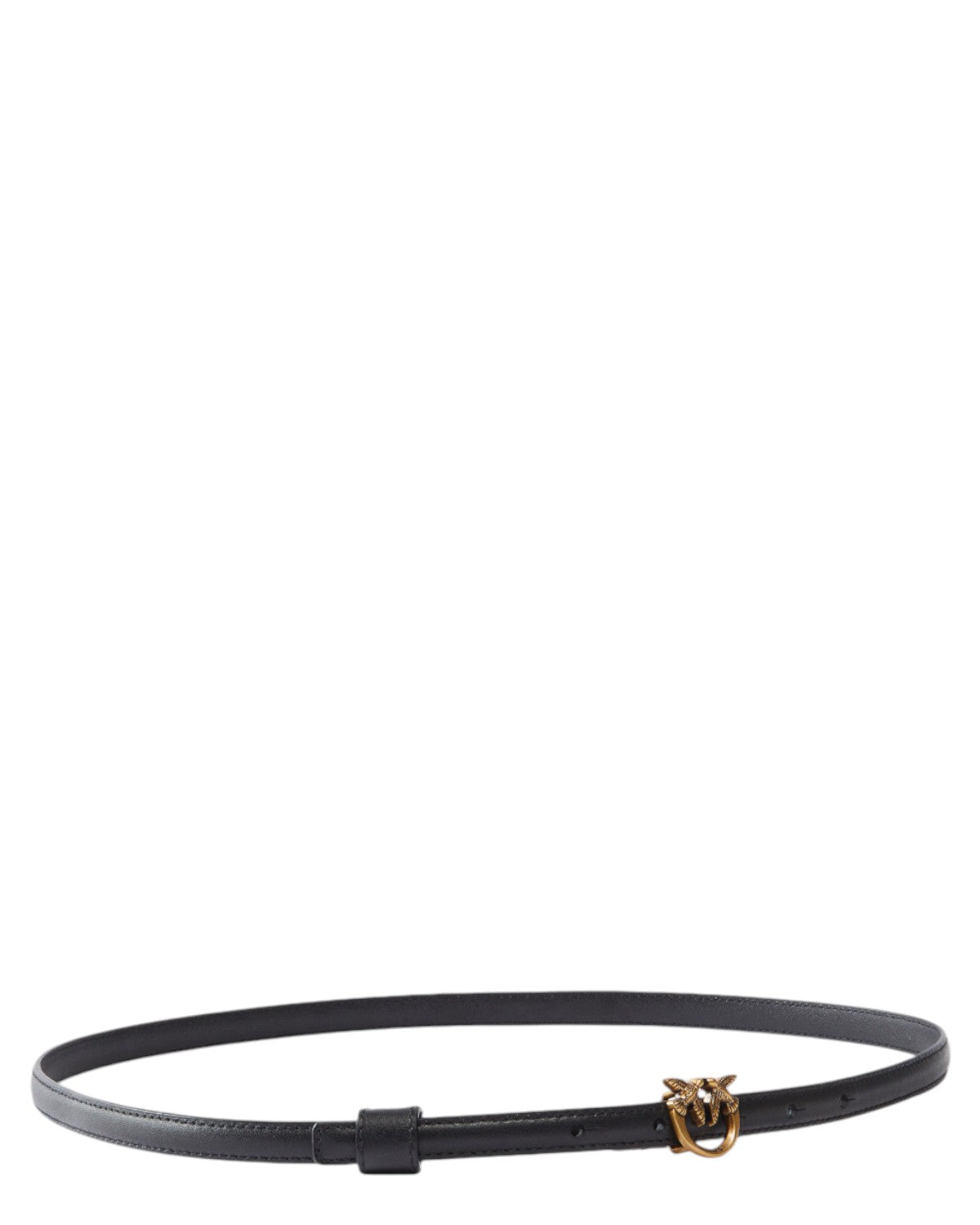 Cintura H1 Pinko in pelle nera con fibbia Love Birds dorata, design elegante e minimal per accessori donna FW26.