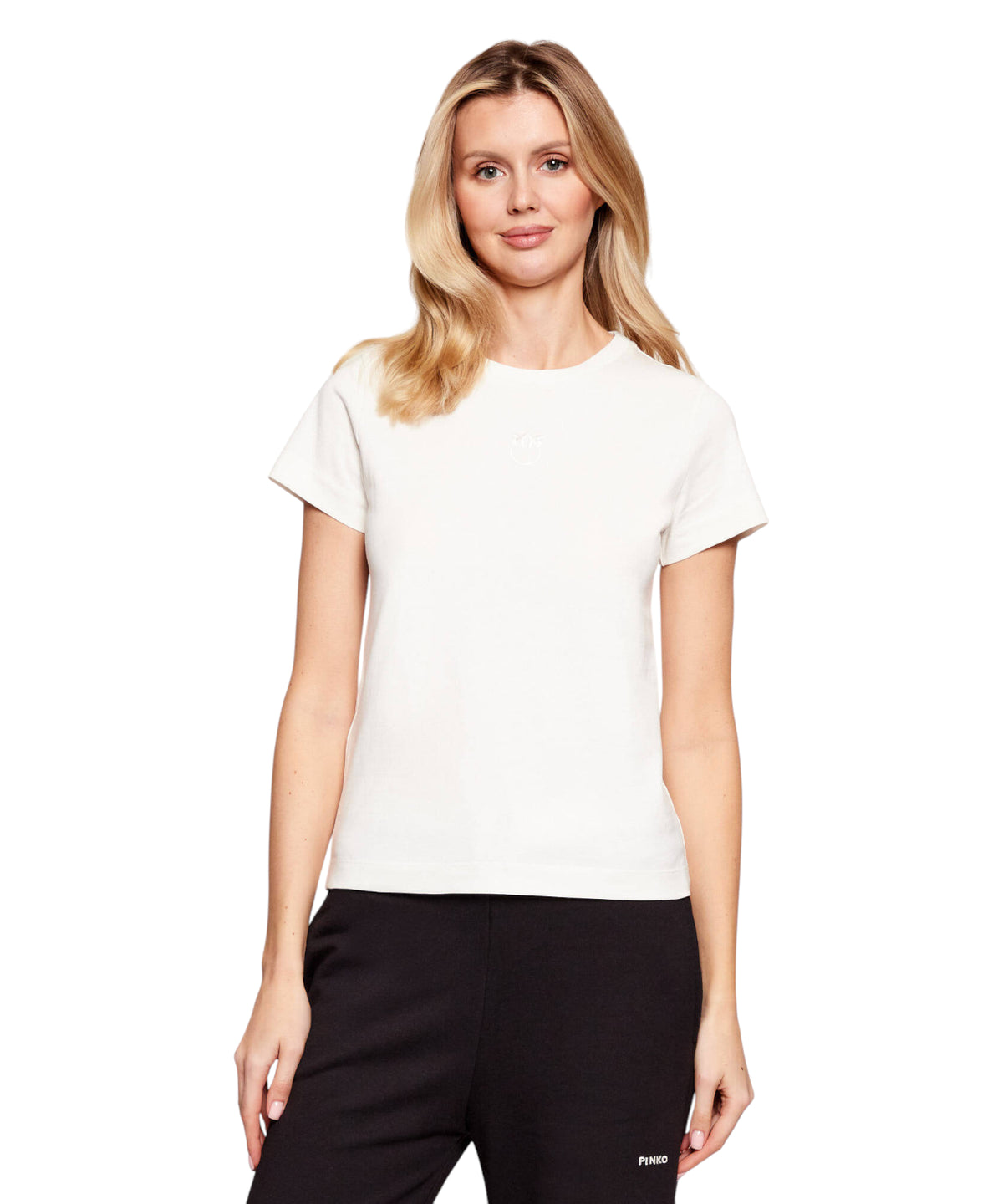T-Shirt PINKO cotone Bussolotto con logo ricamato